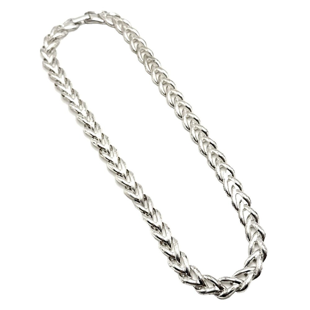 Vintage Silver Plated Choker Necklace Laurel Leaf Chevron Links 18" Greco-Roman